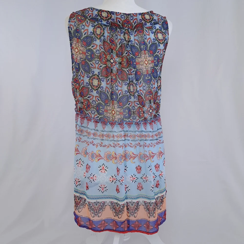 Fig and Flower Sheer Boho Tie-Front Mixed Print Sleeveless Top NWT